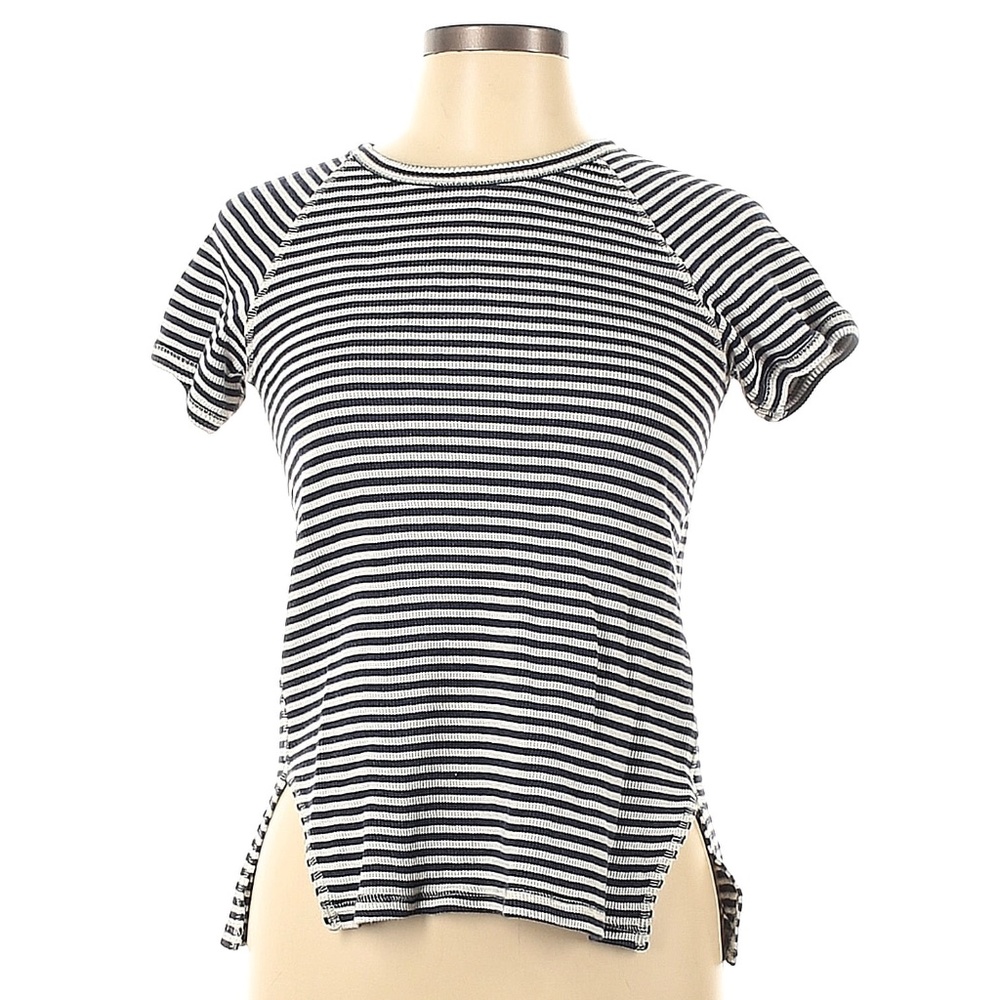 ♻Theory Ribbed Short Sleeve Black & White Striped Top